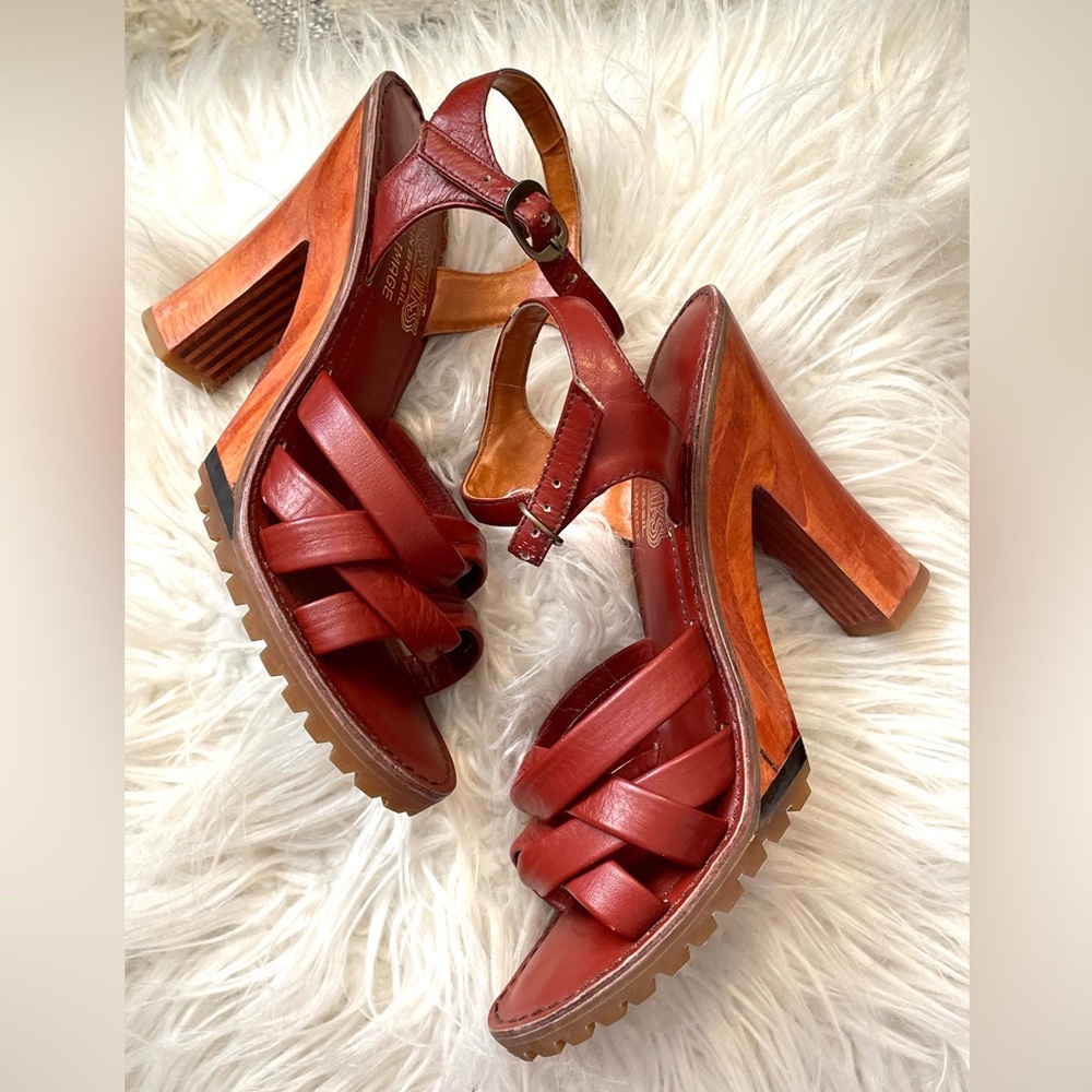 70’s Brazilian Platform Heels/ Braided Leather/Footworks Brasil/ Fits Size 6.5-7